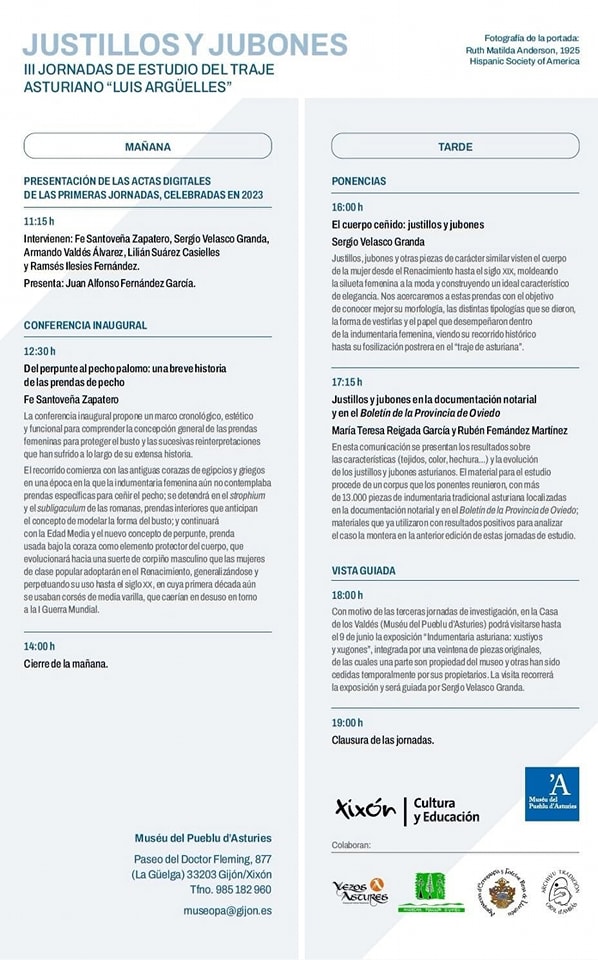 Programación de las III Jornadas de Estudio del Traje Asturiano